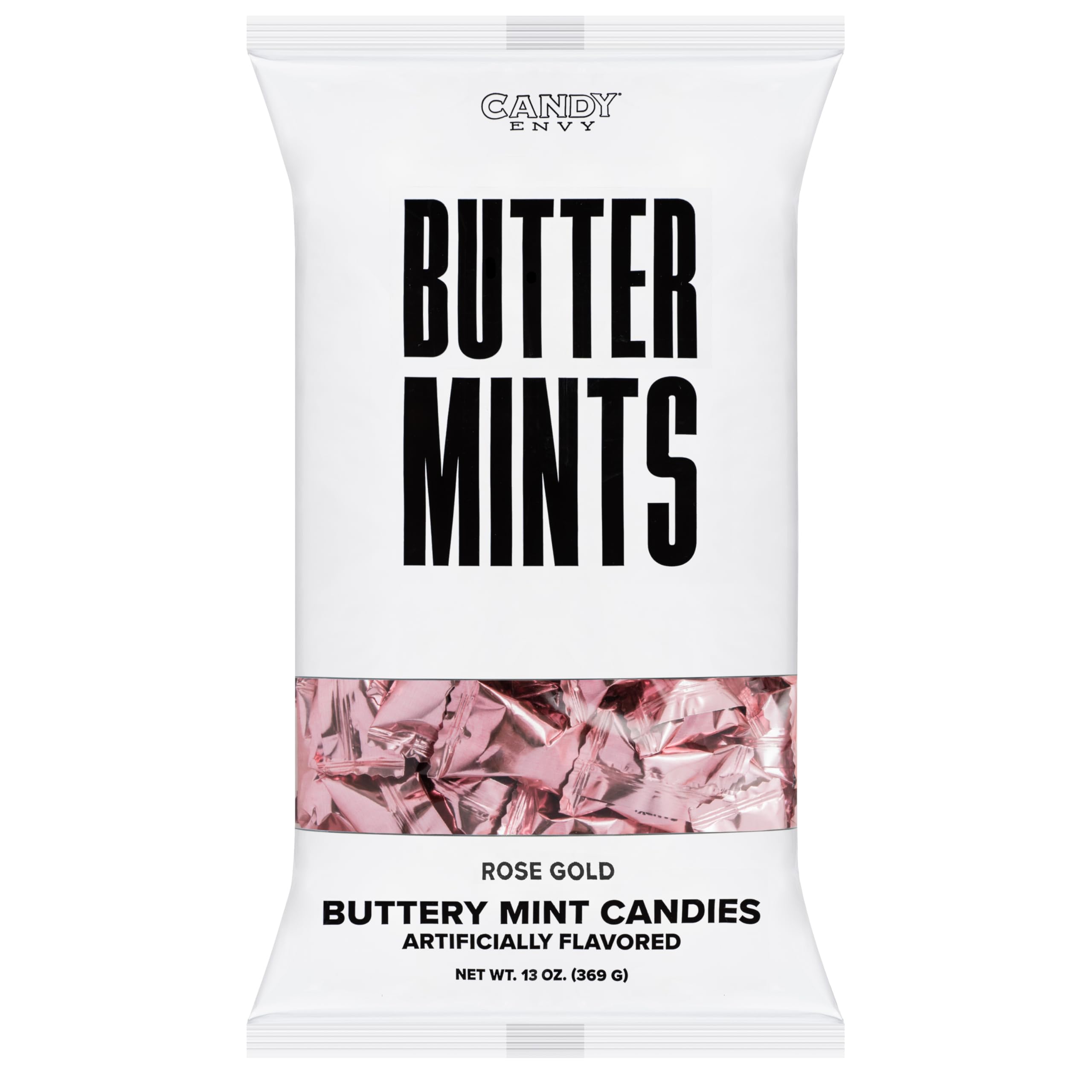 Candy Envy Rose Gold Foil Buttermints packaging detail ideal for gifting and events