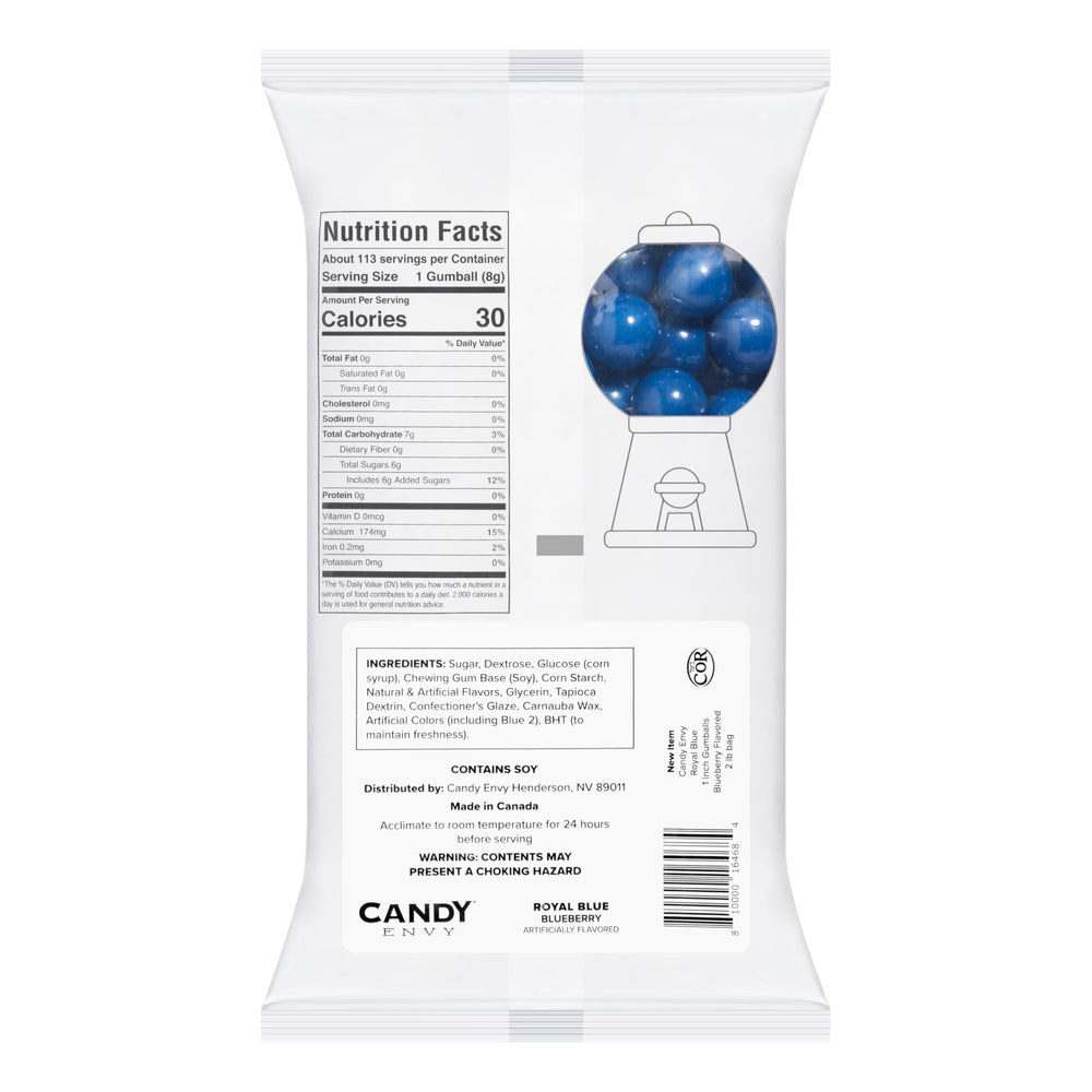 Close-up of Candy Envy Royal Blue Gumballs in a bag.