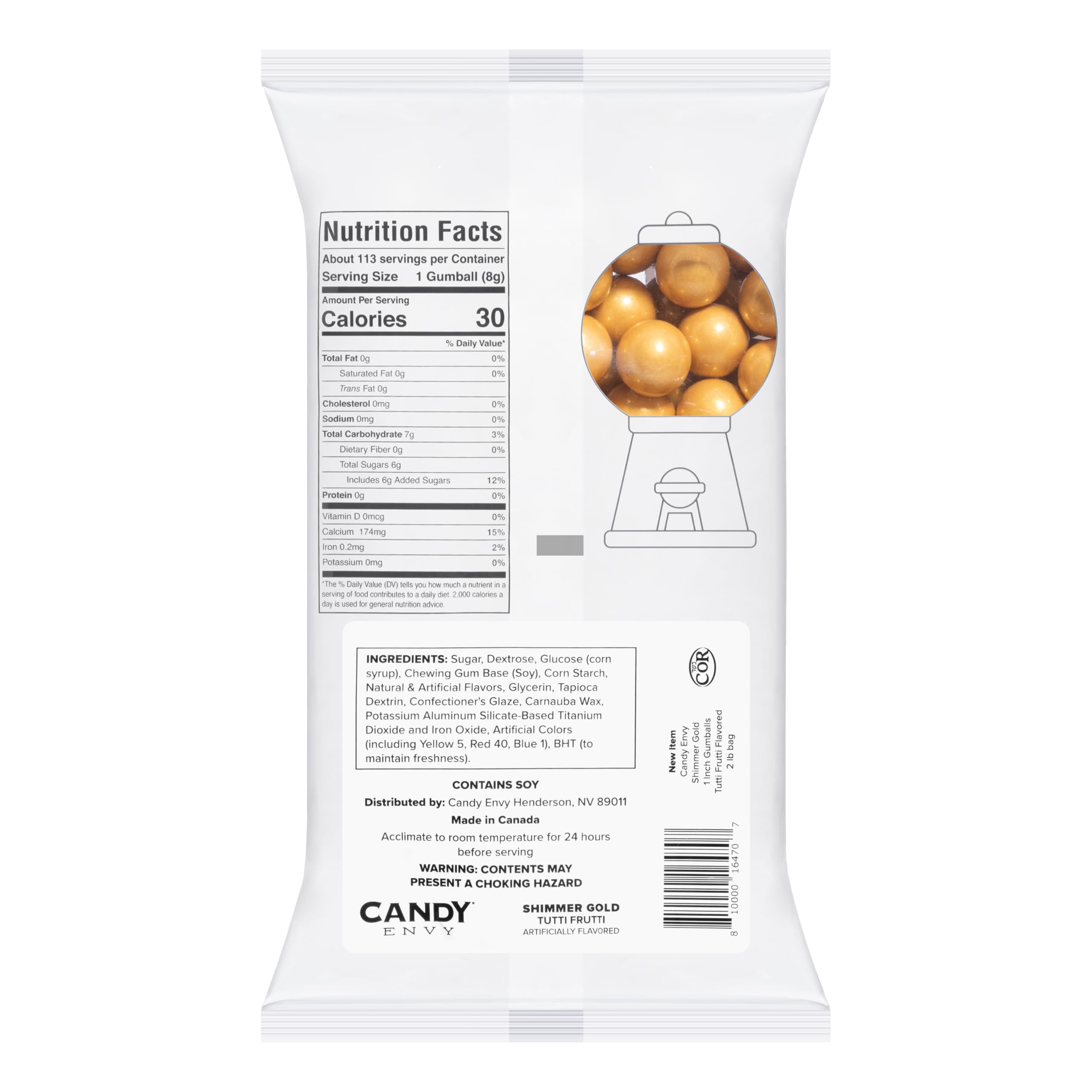 Candy Envy Shimmer Gold Gumballs in a 2 lb bag for bulk use.