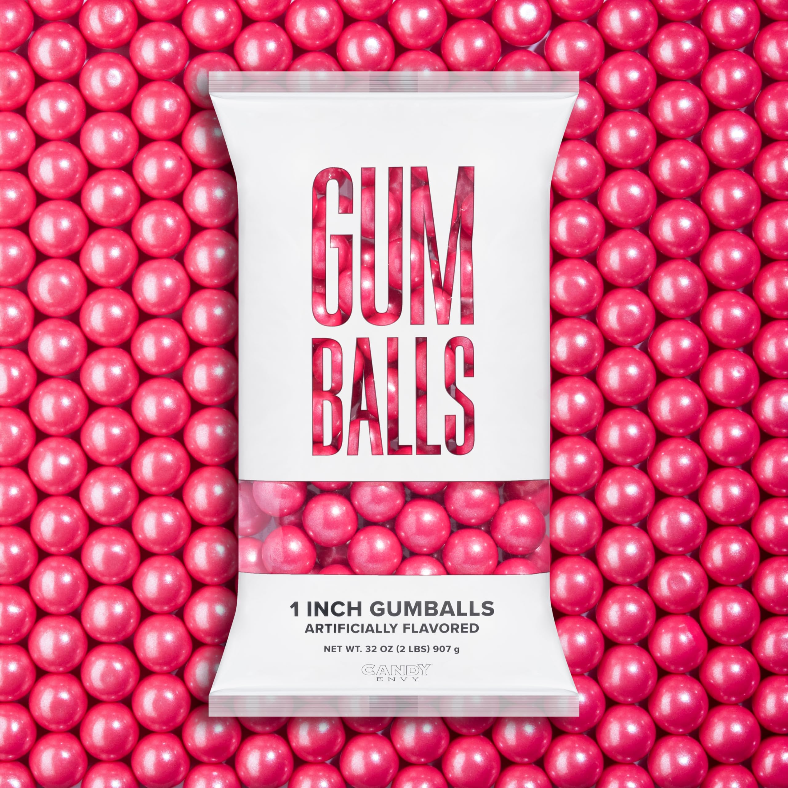 Candy Envy Shimmer Pink Gumballs 1 inch pack view showing color and quantity