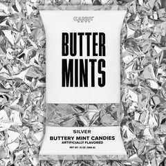 Candy Envy silver-foil buttermints bag ideal for wedding favors and celebrations.