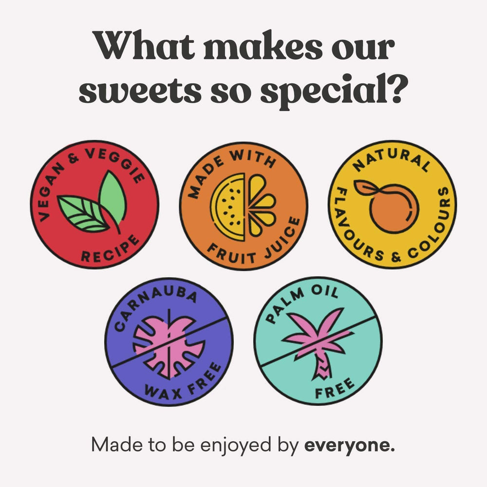 Candy Kittens natural flavors colors displayed in gummies