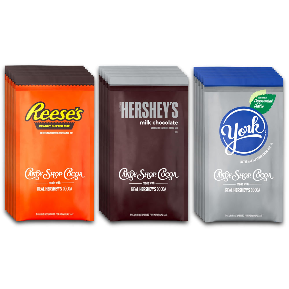 Flavors lineup: Hershey's Milk Chocolate, Reese’s, and York Peppermint Pattie.