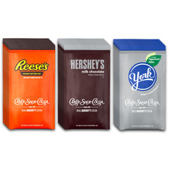 Flavors lineup: Hershey's Milk Chocolate, Reese’s, and York Peppermint Pattie.