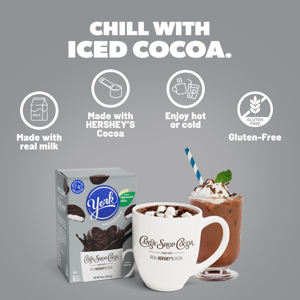 Candy Shop YORK Peppermint Patties Cocoa Mix packets ready for quick on-the-go servings.