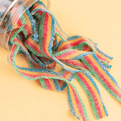 Candy Club vegan sour belts closeup showing tart fruit flavors and chewy texture
