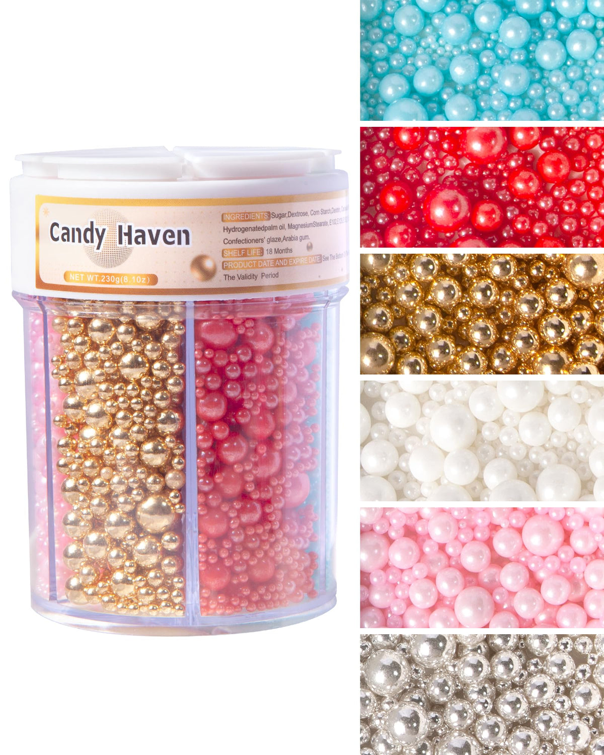 CandyHaven Easter Sprinkles pearls jar for elegant cake accents and kid-friendly decorating.
