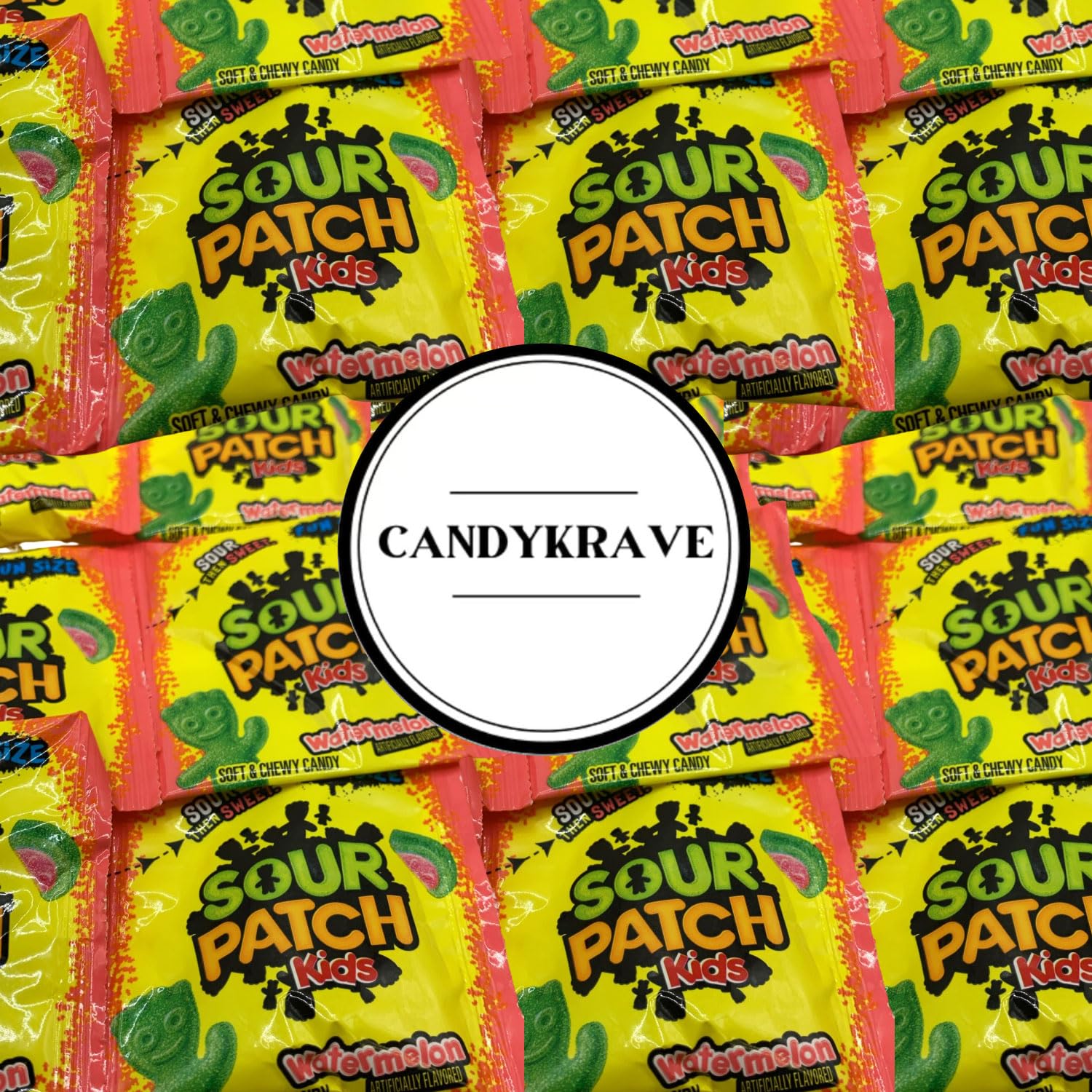 CandyKrave SourPatch Kids Watermelon piece closeup highlights chewy tangy richness.