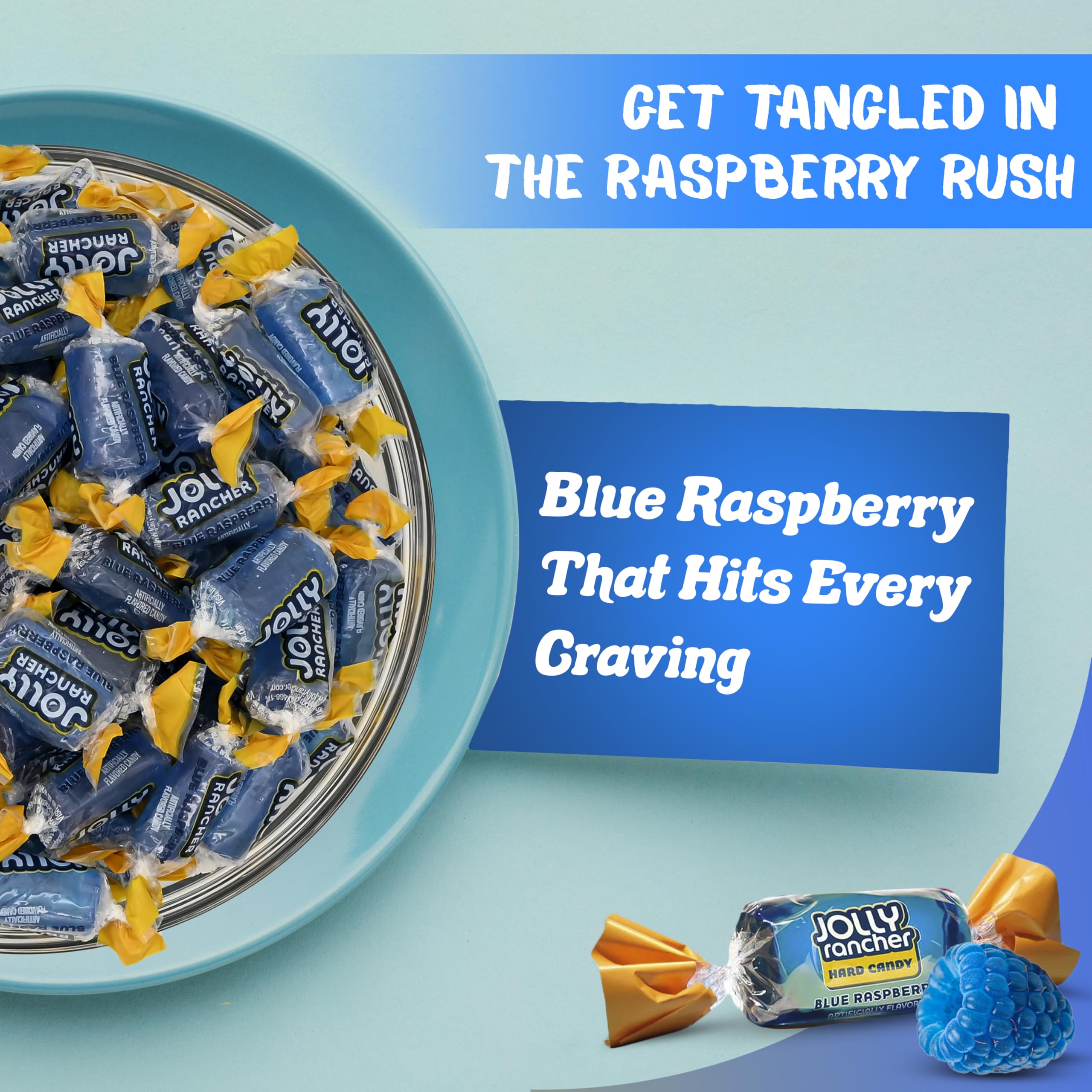 Candylish Blue Raspberry candies, individually wrapped for fresh, hygienic gifting and favors.