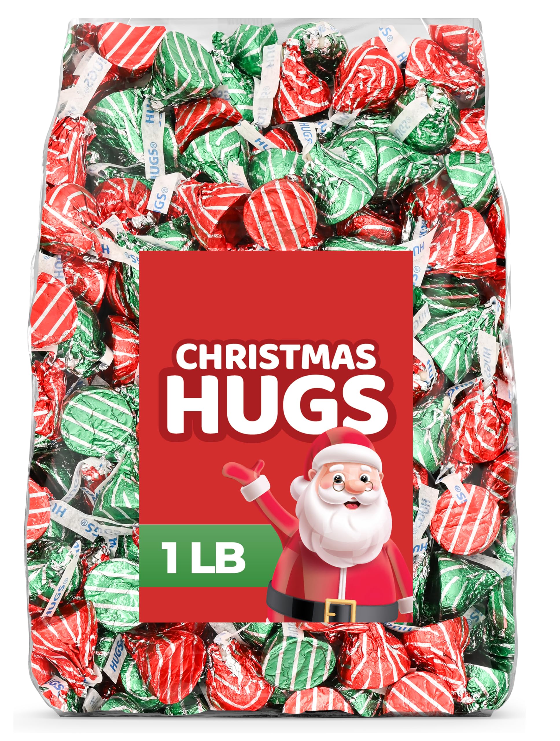 Candylish Christmas Hugs 1LB with red and green foils, festive candy for stockings