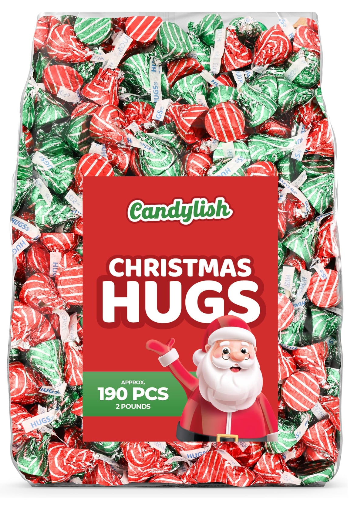 Candylish Christmas Hugs milk chocolate with festive foil wraps for holiday sharing