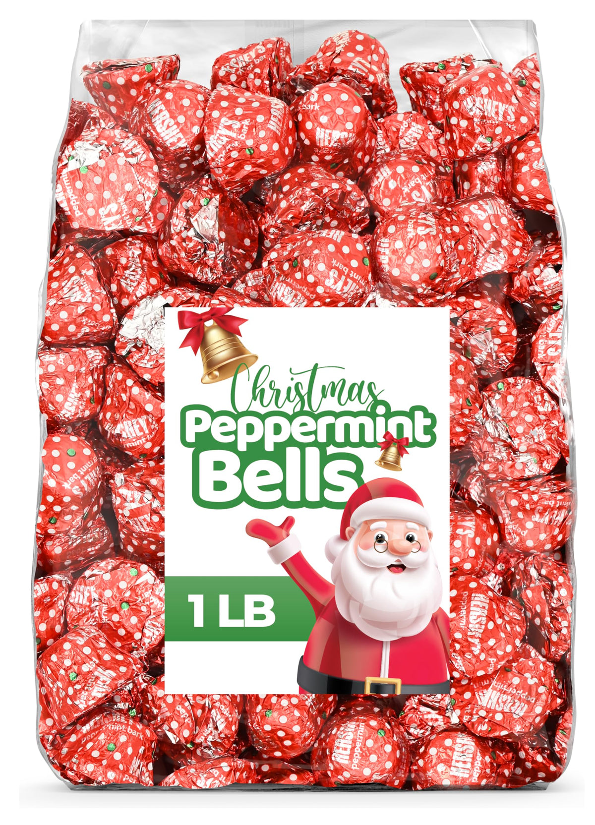 Candylish Christmas Peppermint Bells 1lb: festive bells for stockings, party favors, and gift bags