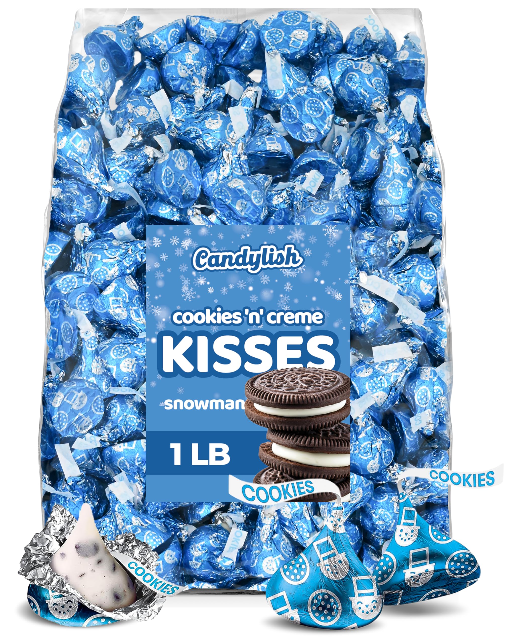 Candylish Cookies-n-Cream Snowman foil candy bag, ideal for gifting and festive baskets.