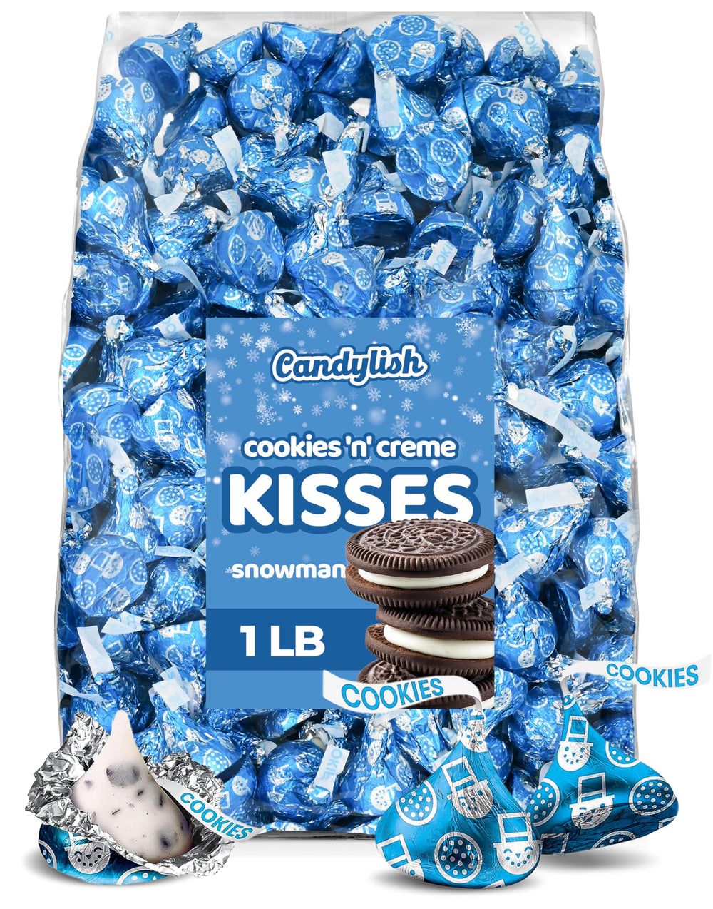 Candylish Cookies-n-Cream Snowman foil candy bag, ideal for gifting and festive baskets.