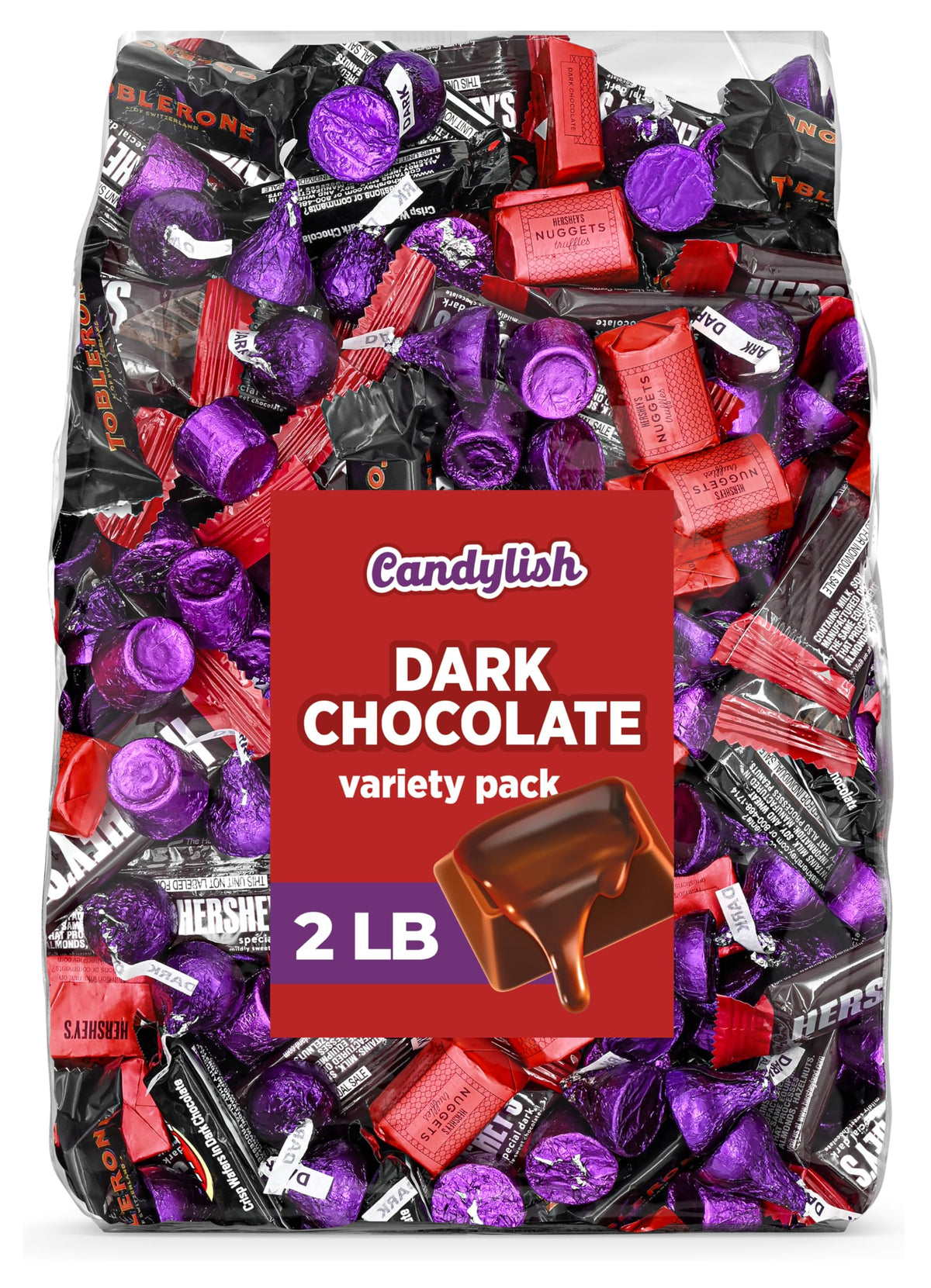 Candylish dark chocolate candy mix with salted caramel, wafer crisps, and nugget truffles for gifting.