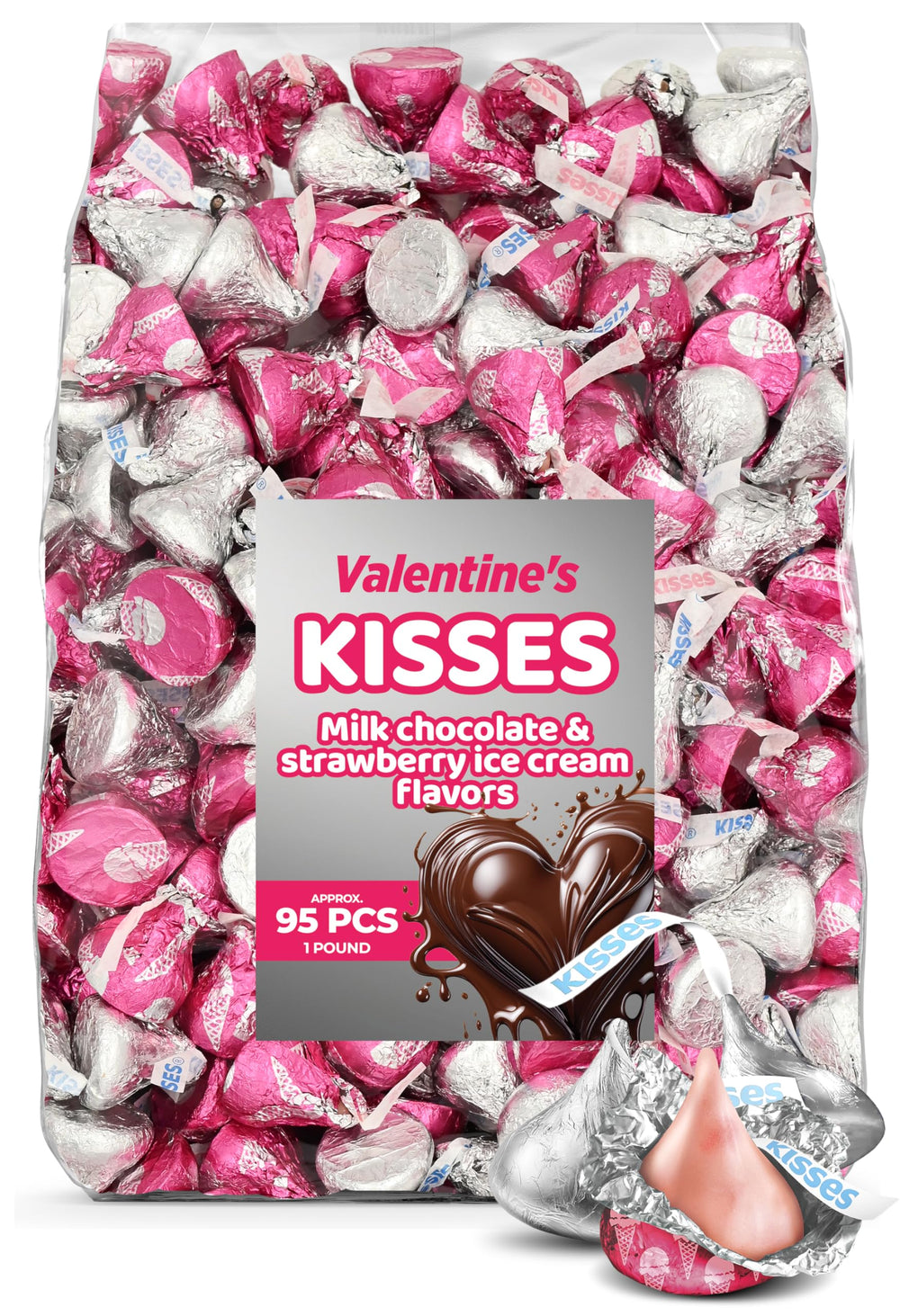 Candylish Milk Chocolate Strawberry Ice Cream Mix with silver-pink wraps for romantic gifting