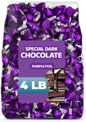 Candylish Special Dark Chocolate bulk with purple foil wrappers, perfect for parties and gifts.