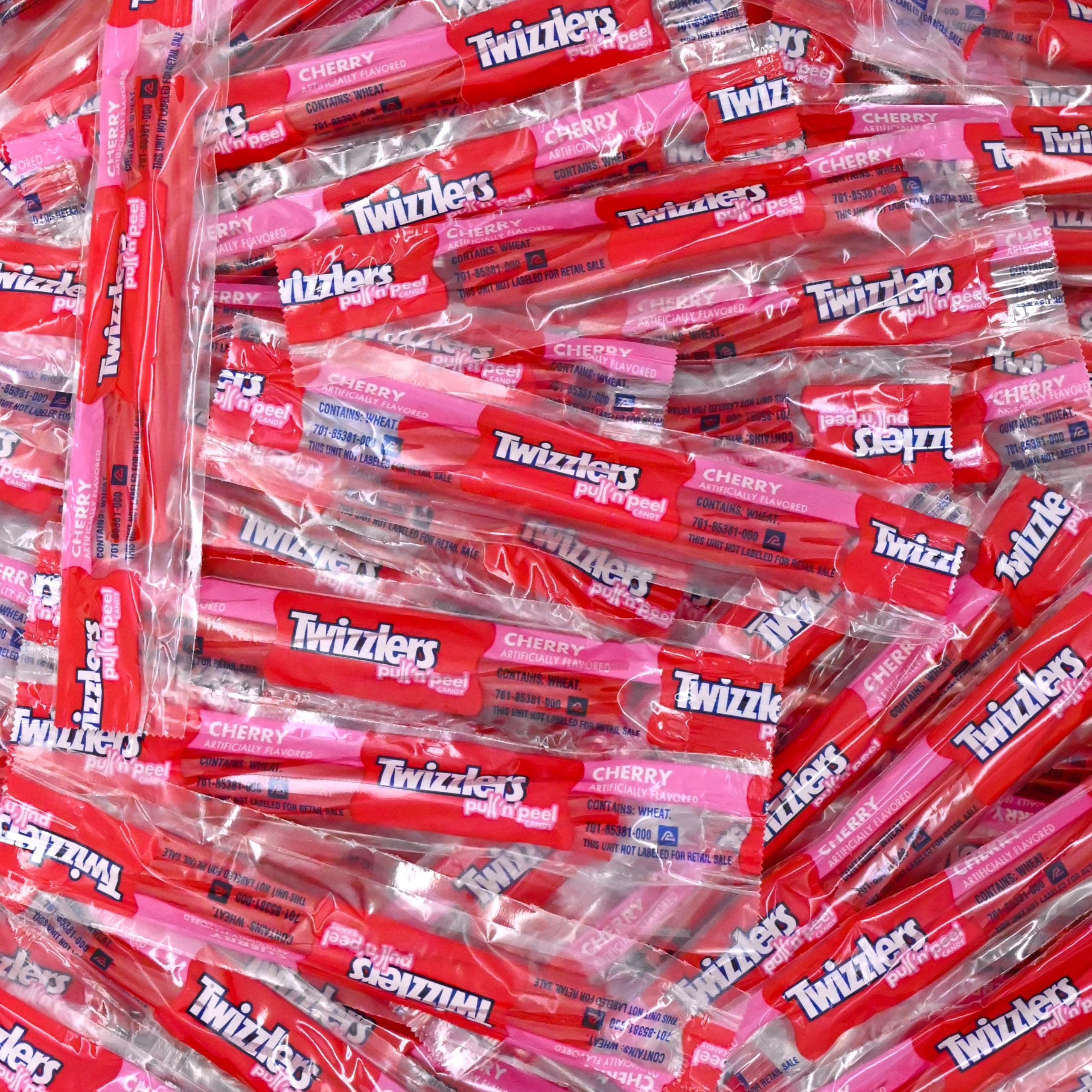 Packaging display of Candylish Twizlers Pull 'n' Peel cherry candy