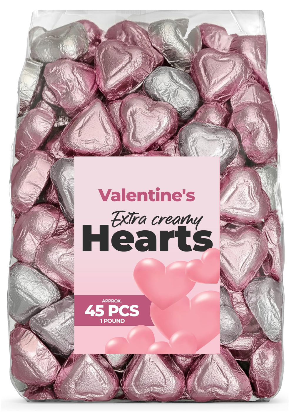 Candylish Valentines Day Chocolate Hearts in a 1 lb bag, ideal for gifts and festive bowls.