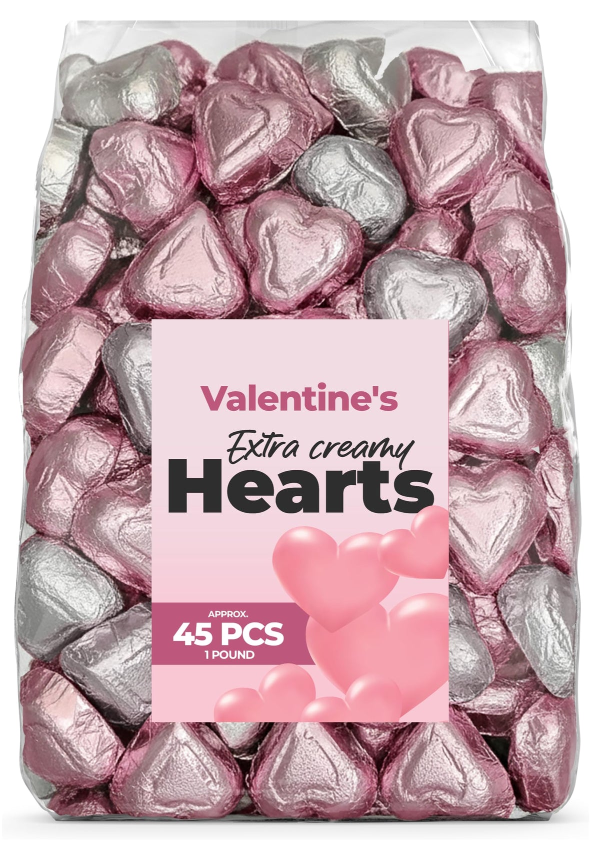 Candylish Valentines Day Chocolate Hearts in a 1 lb bag, ideal for gifts and festive bowls.