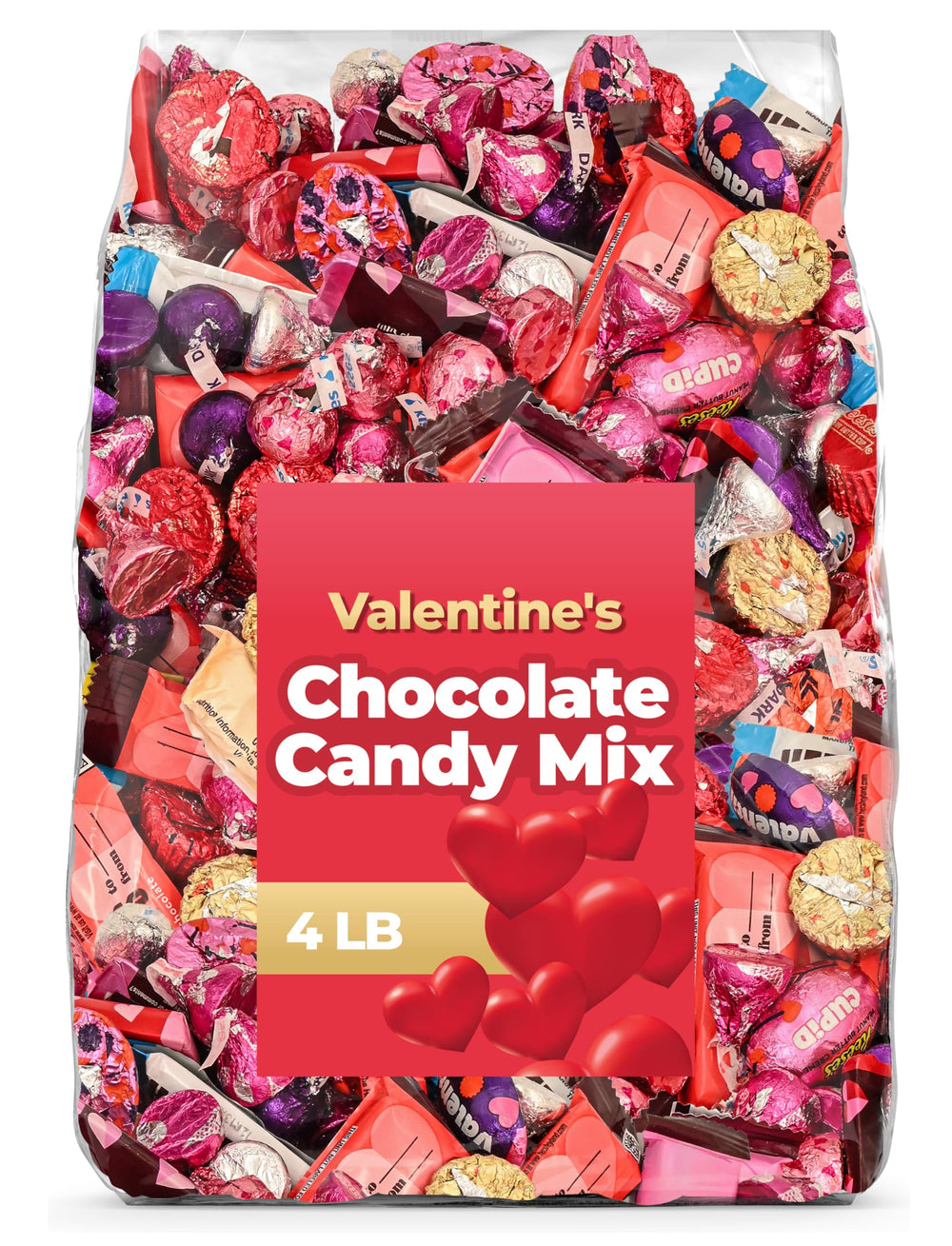 Candylish Valentine’s milk chocolate mix in a 4 lb bulk bag, ideal for sharing.