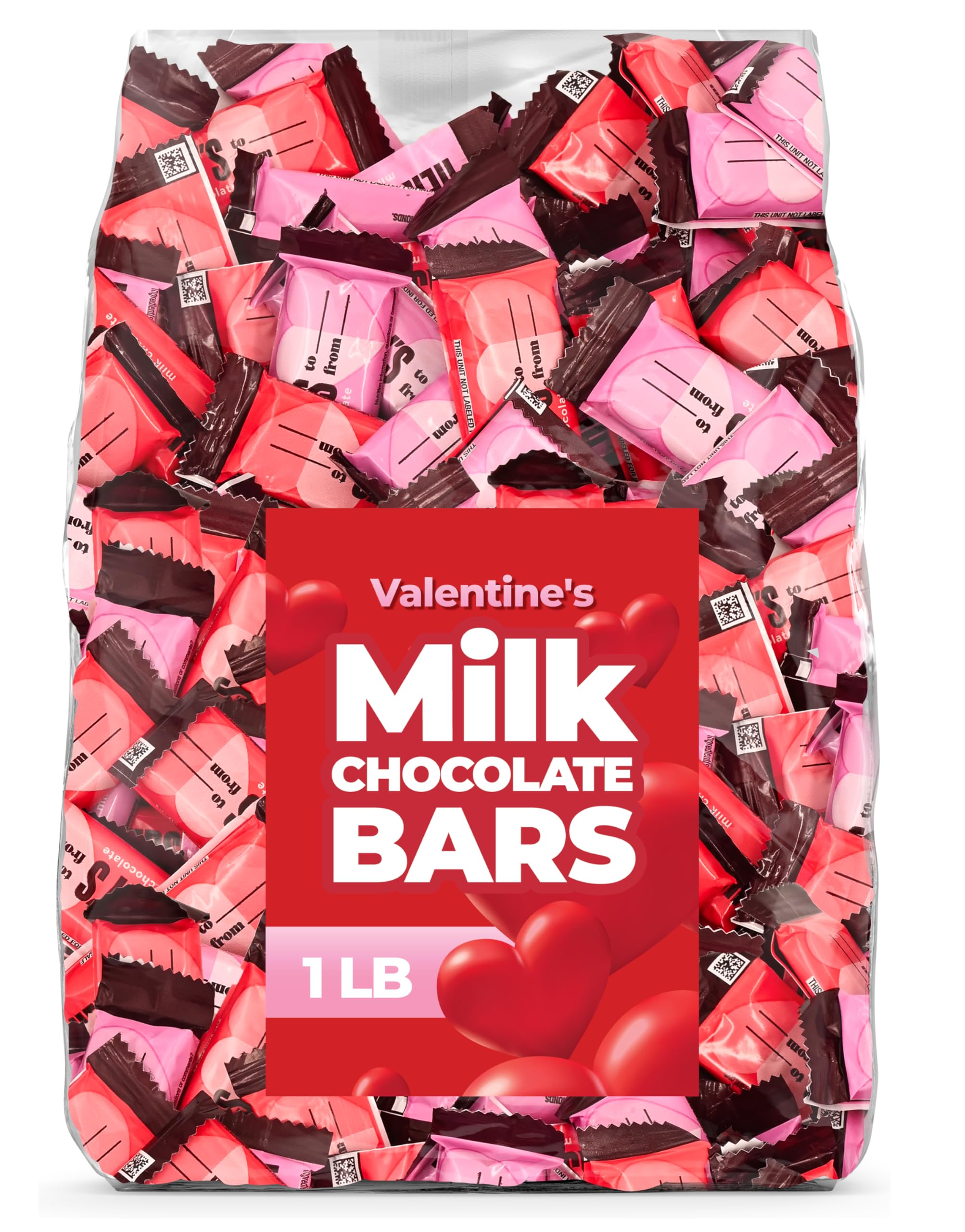 Candylish Valentines Day milk chocolate bars in red and pink wrappers, ideal for gifting and party decor.