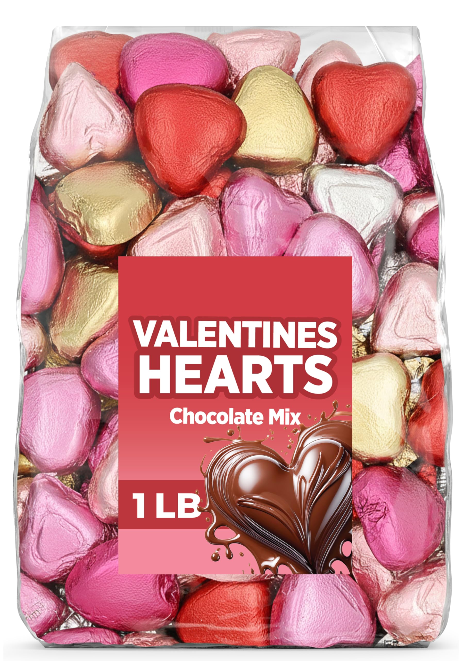Candylish Valentine's Day milk chocolate hearts in a 1 lb bag, ideal for gifting and celebrations.