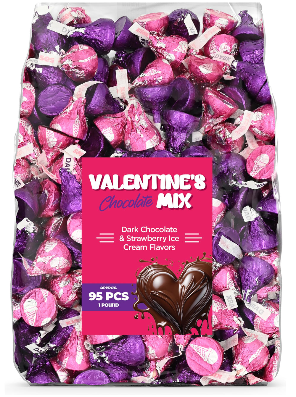Candylish Valentine's Mix dark chocolate bites in festive foil, ideal for gifting.