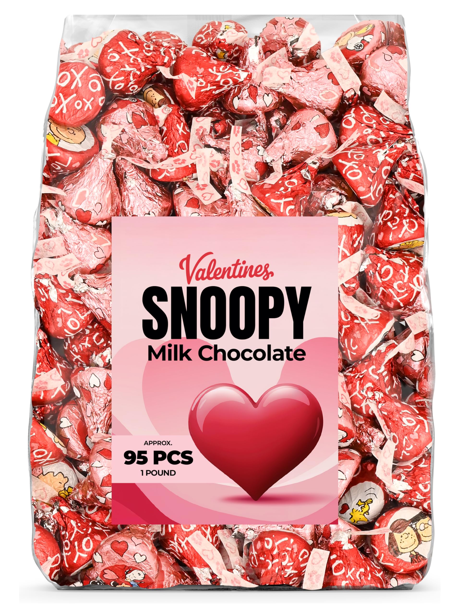 Candylish Snoopy Valentine milk chocolate bulk bag for easy sharing and gifting.