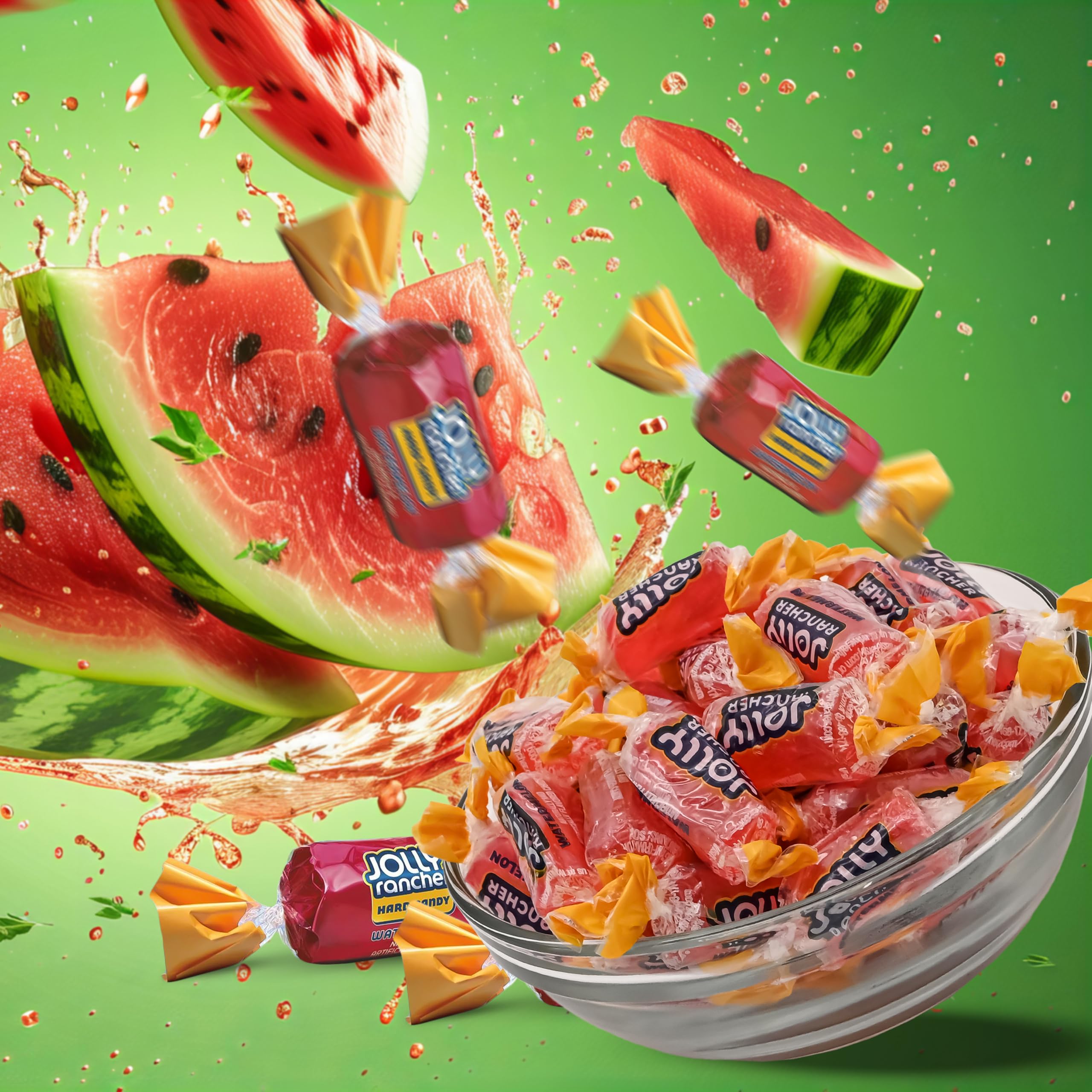 Candylish Watermelon Jolly Ranchers individual candy piece close-up and glossy shine