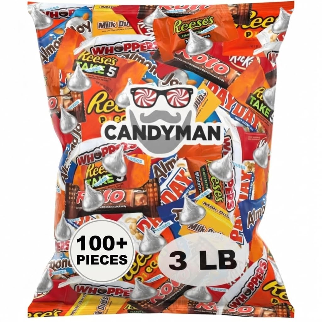 Candyman 3lb bulk chocolate assortment pack of individually wrapped bars for easy sharing.