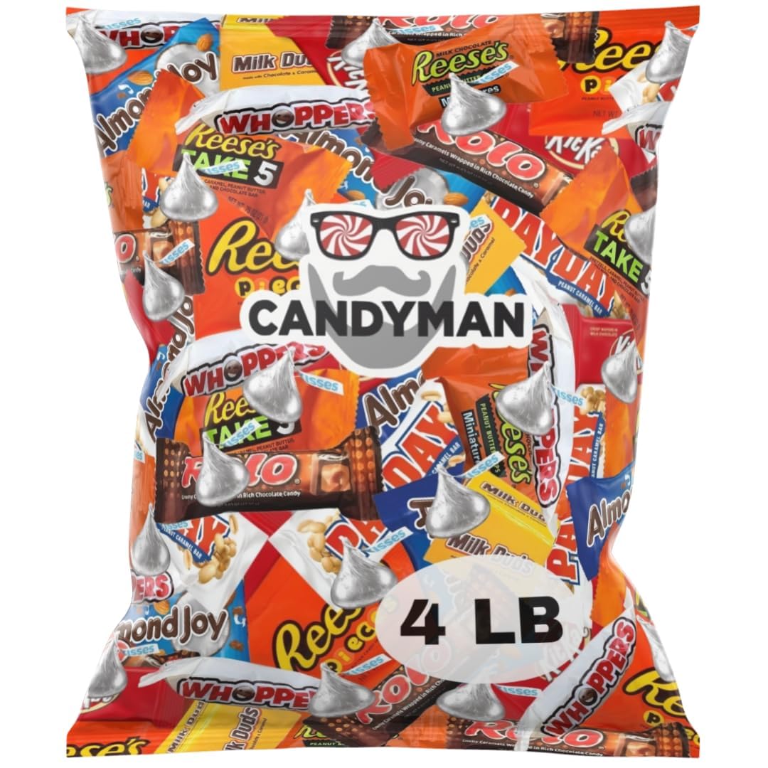 Candyman 4lb assorted chocolate bulk bag for on-the-go snacking.