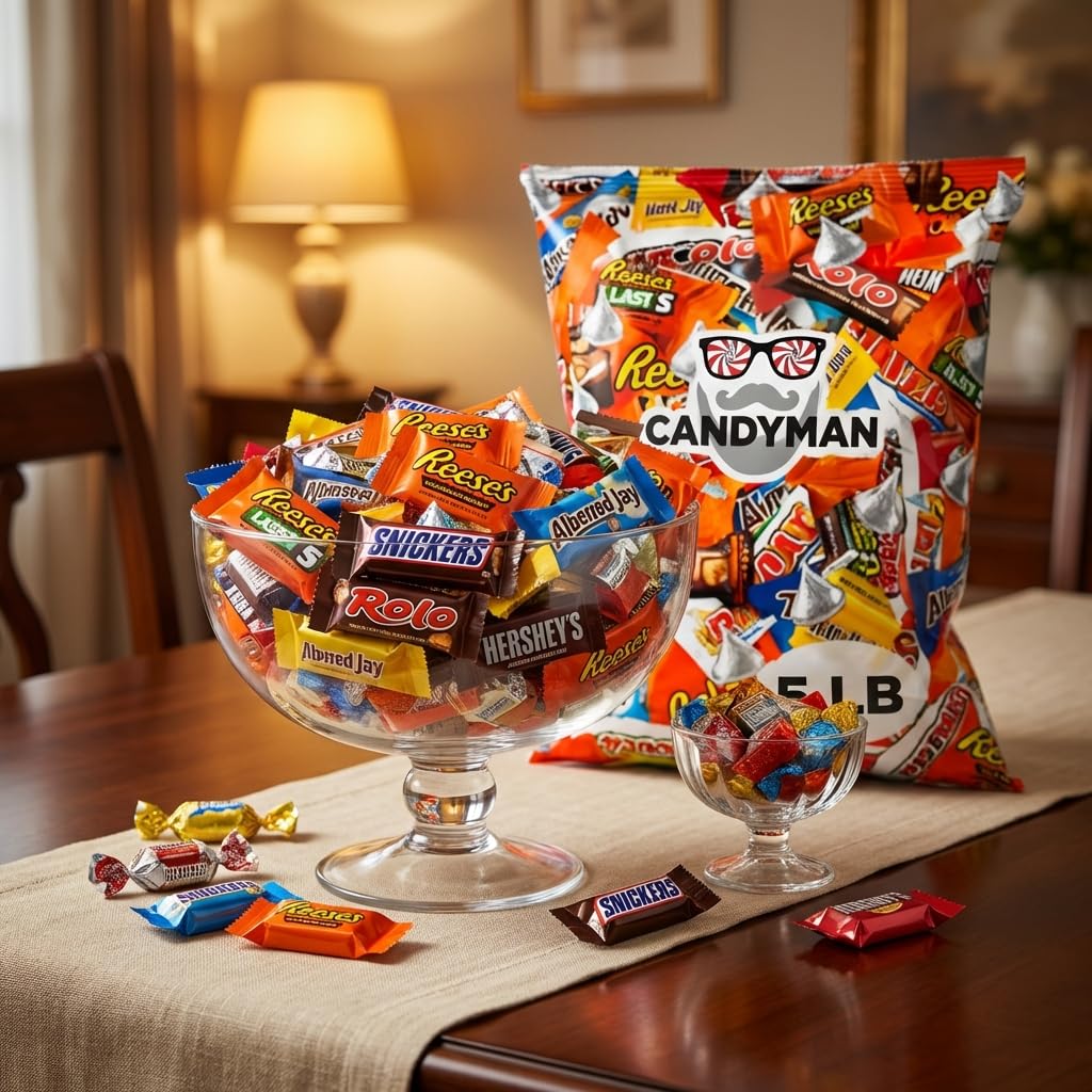 Candyman candy snack table setup, ideal for offices and family rooms.