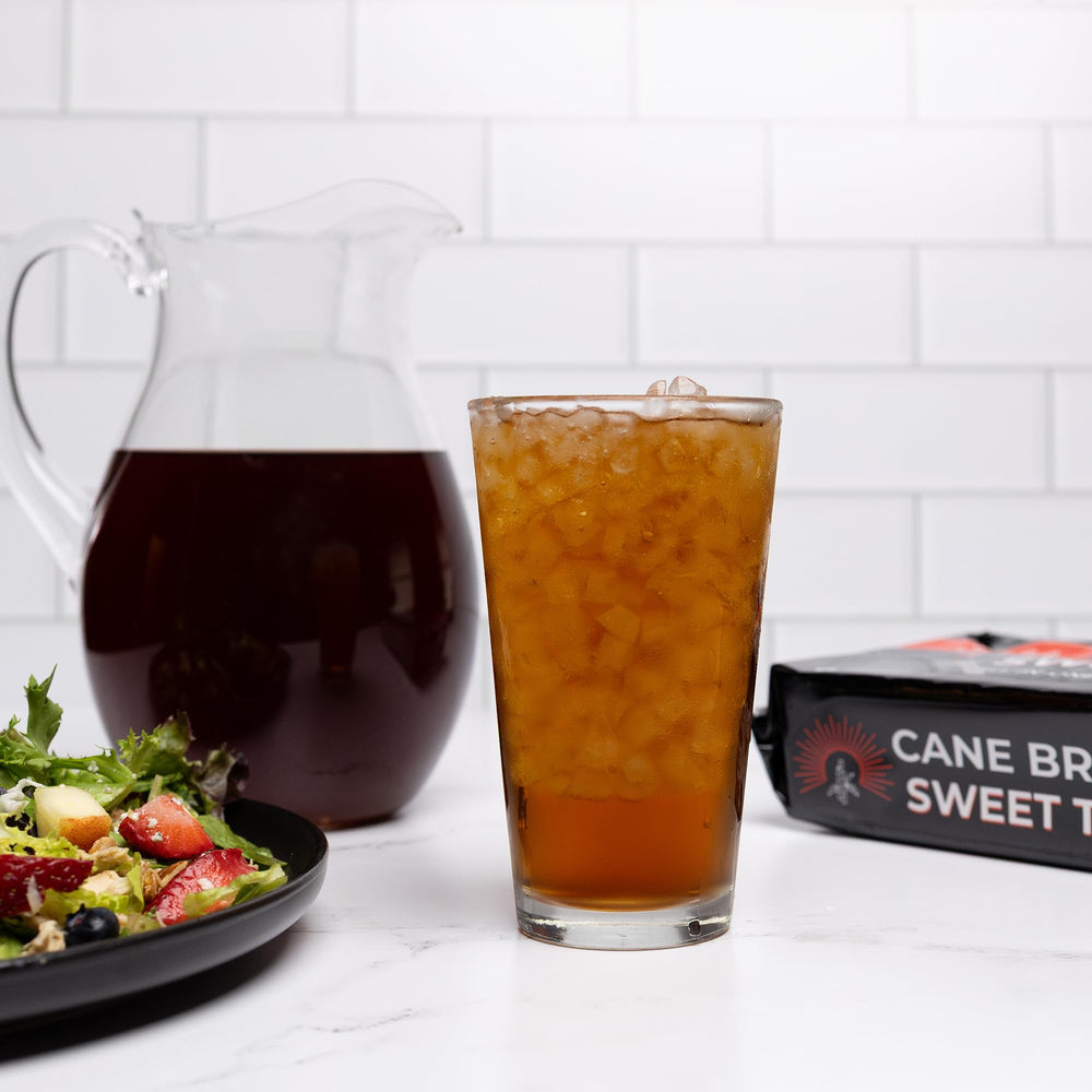 Cane Brew Sweet Tea poured over ice for refreshment.