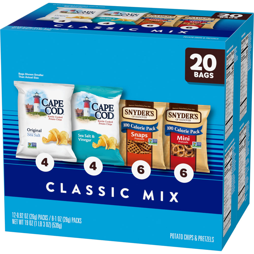 Assorted Snyder’s and Cape Cod chips for a versatile snack rotation
