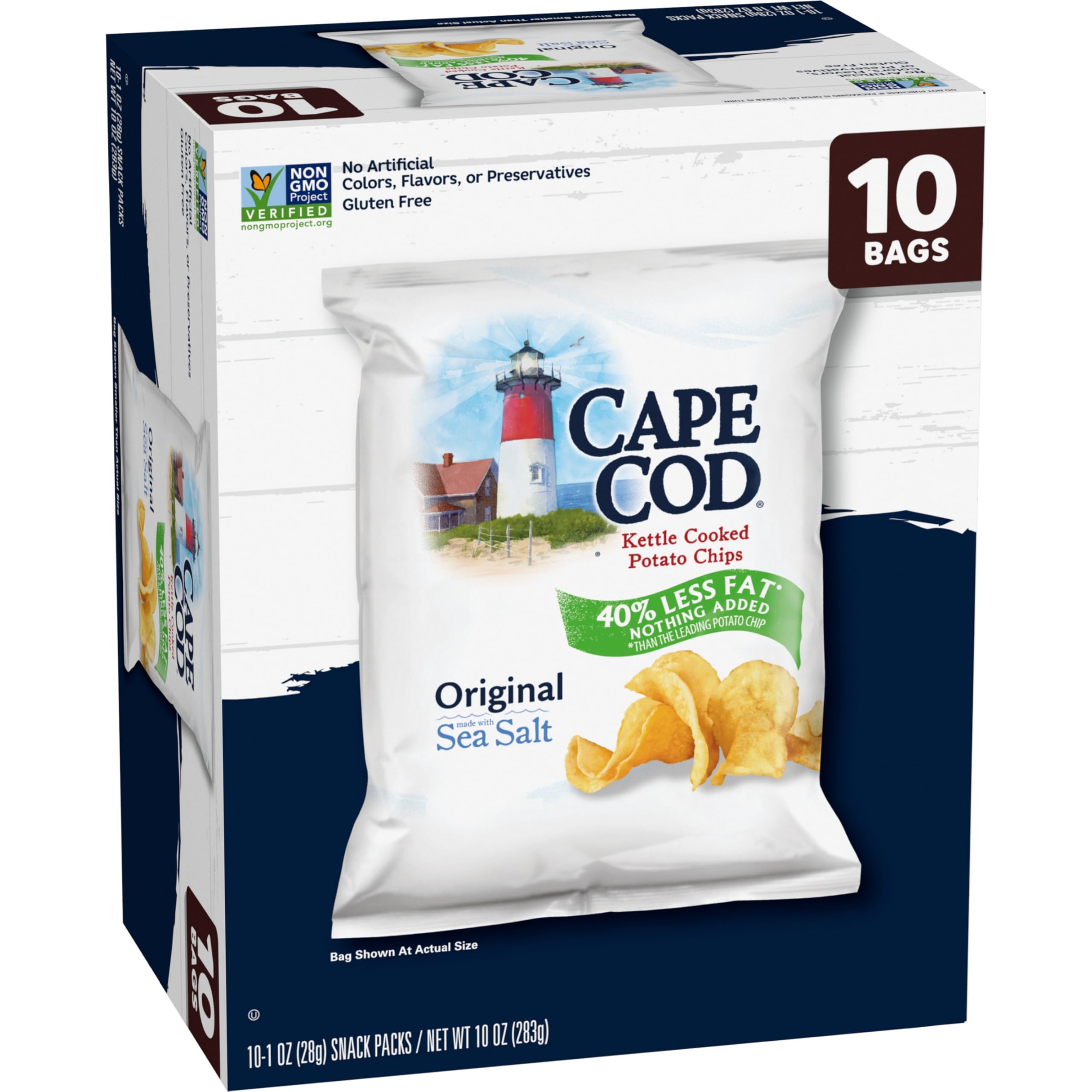 Cape Cod kettle-cook process close-up hints at reduced fat flavor.