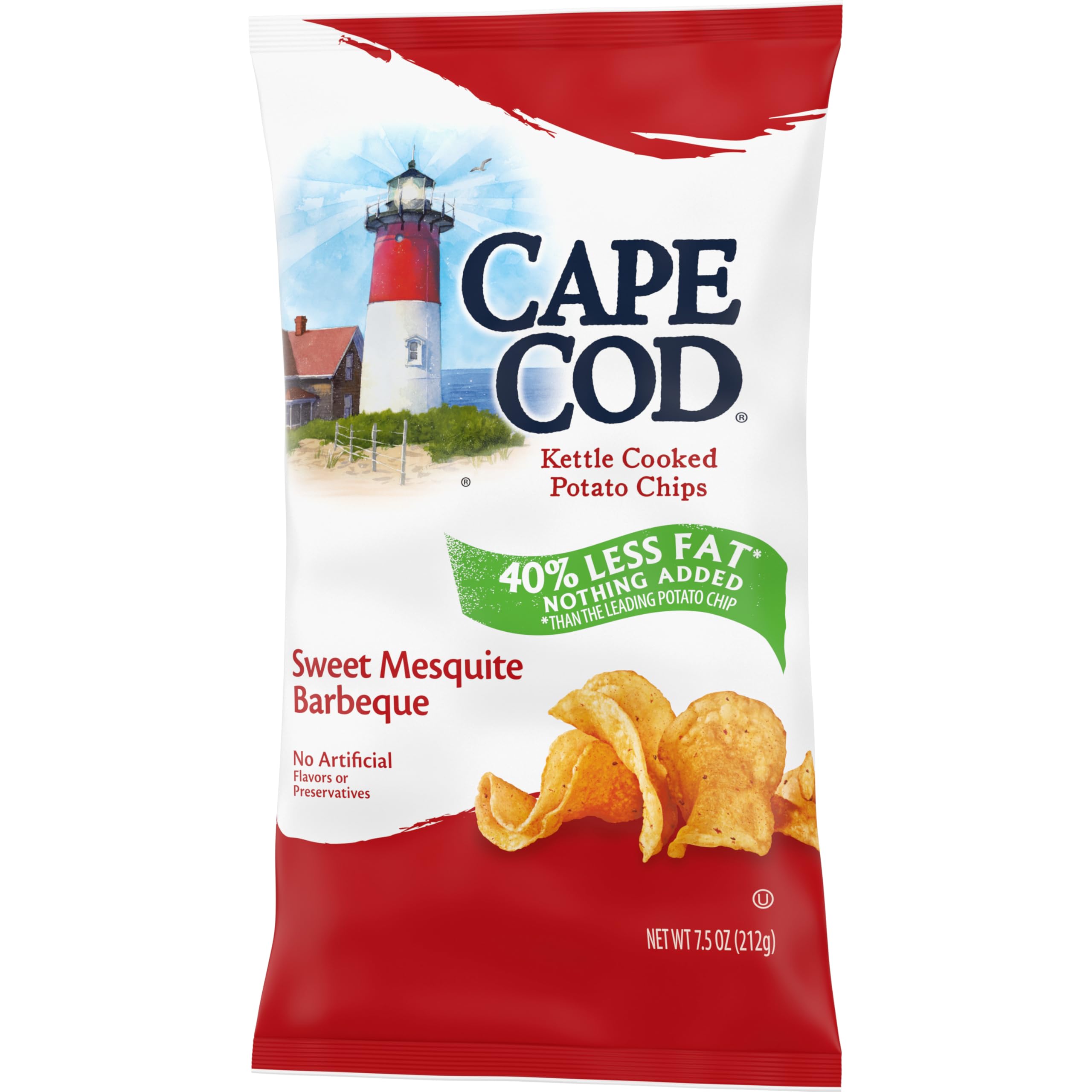 Cape Cod Less Fat kettle-cook process image hints at oil removal and crisp finish.