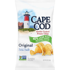 Cape Cod Less Fat Original bag showing crisp kettle chips with reduced fat