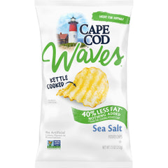 Cape Cod Less Fat Sea Salt Chips in a bag, showcasing crisp texture and portability.