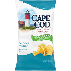 Cape Cod Less Fat Sea Salt & Vinegar chips bag showing crisp texture and bold flavor.
