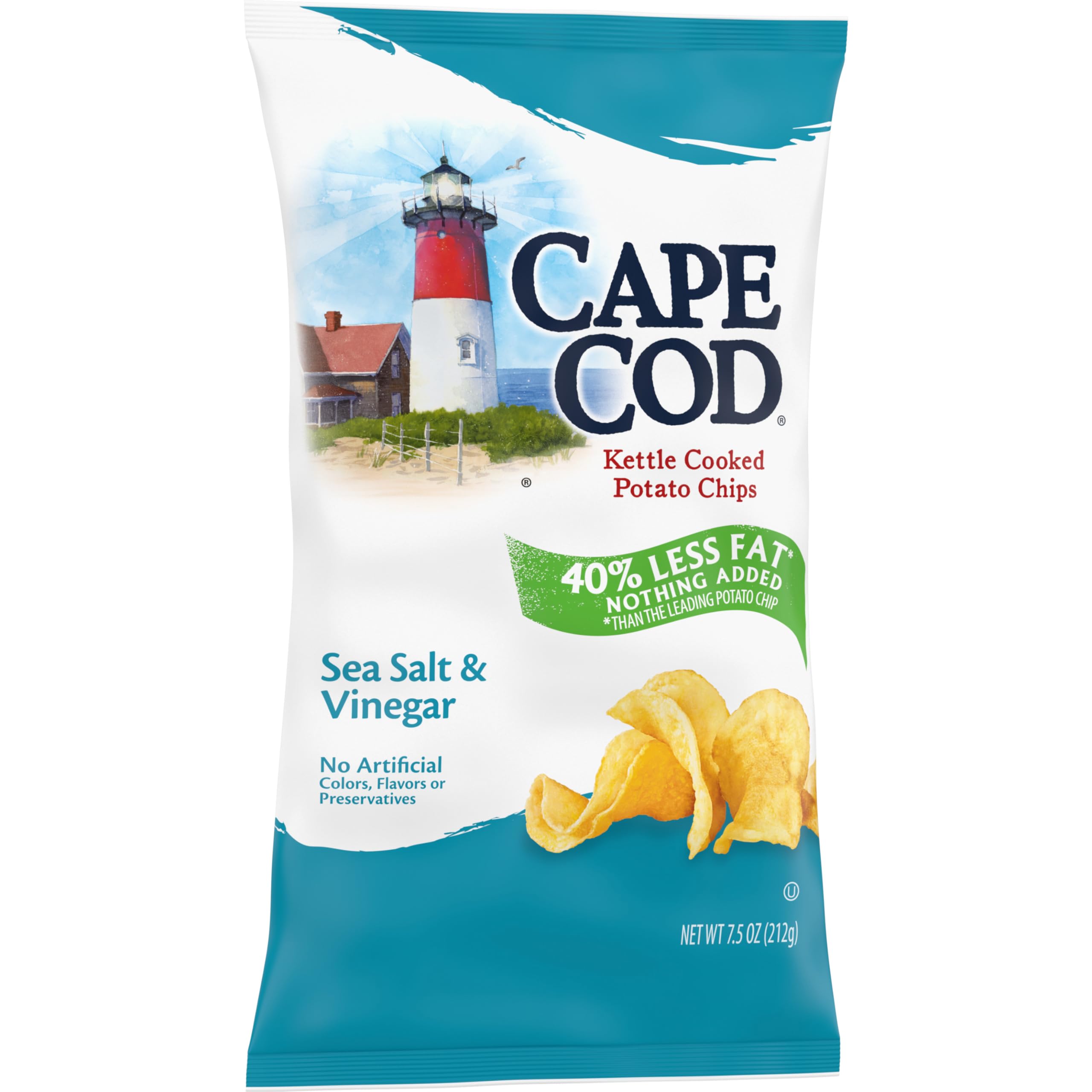 Cape Cod Less Fat Sea Salt & Vinegar chips highlighting premium ingredients.