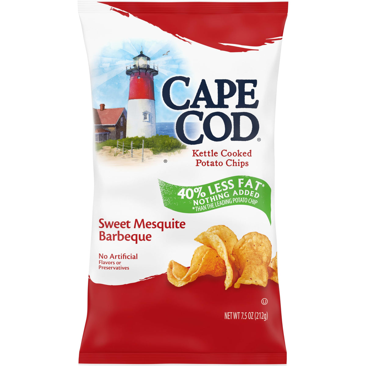 Cape Cod Less Fat Sweet Mesquite Barbecue bag shown for on-the-go snacking with 40% less fat.