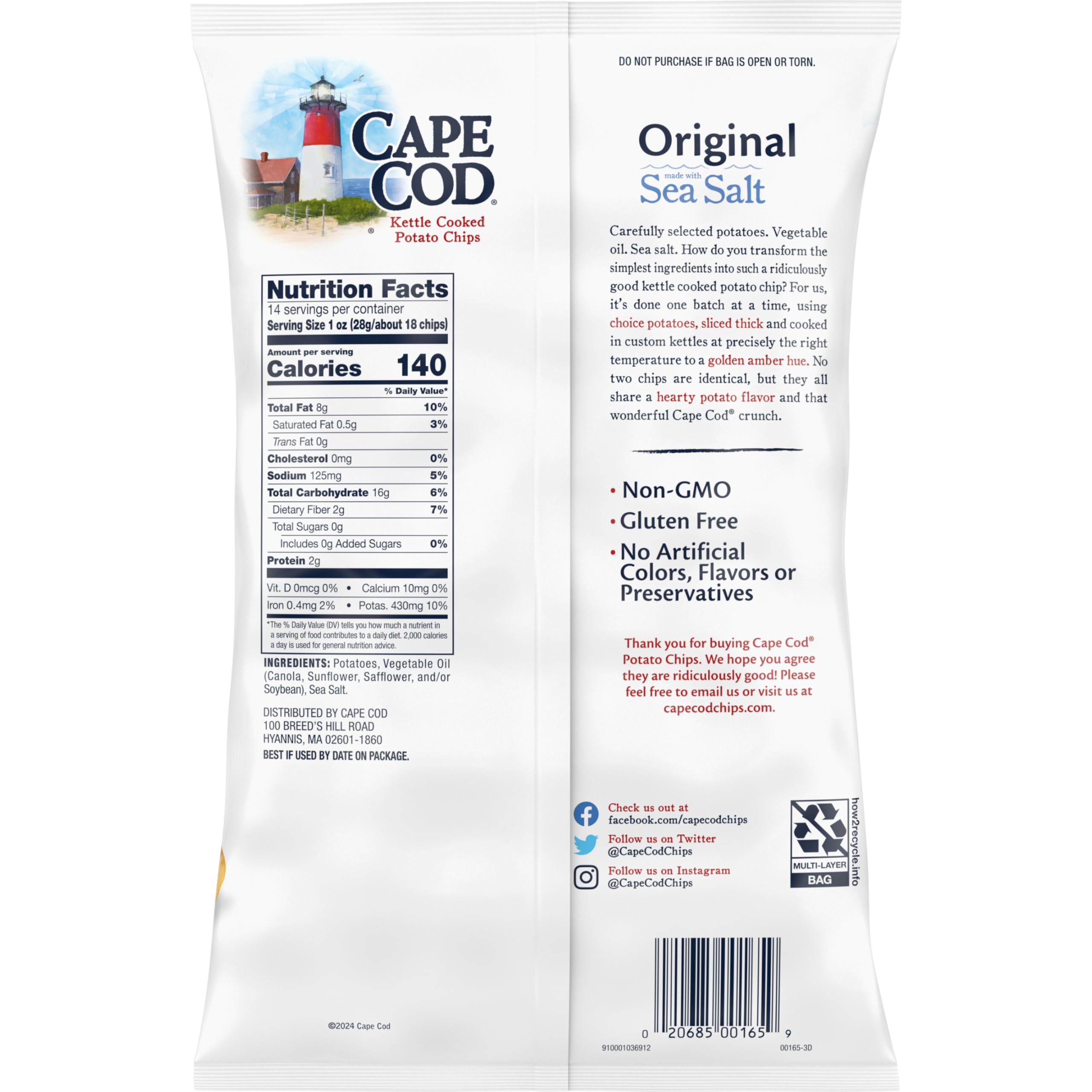 Cape Cod Original Kettle Chips premium-ingredients ensure rich potato flavor you can taste