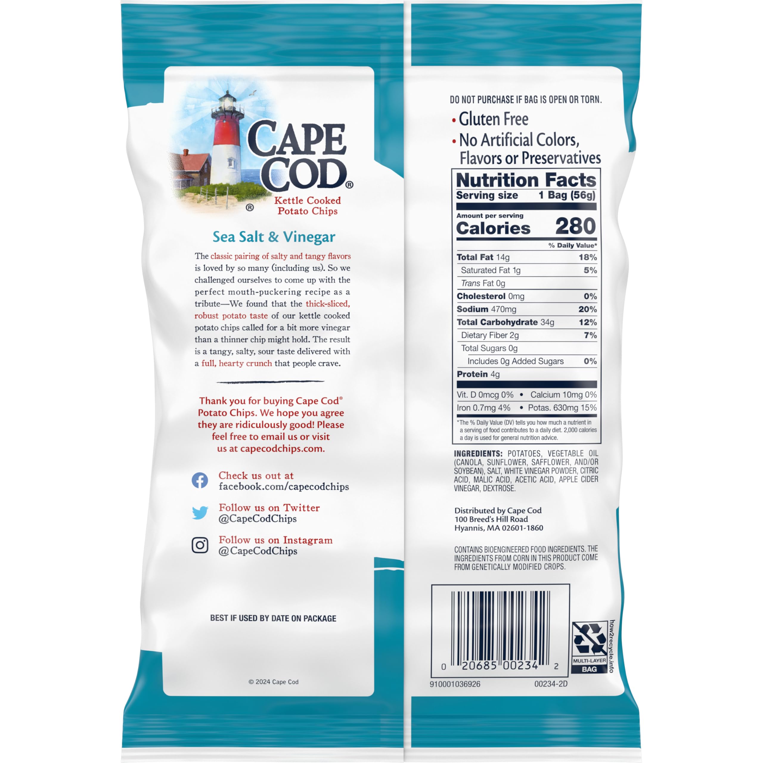 Cape Cod potato chips ingredients view hints at quality from potatoes and oil