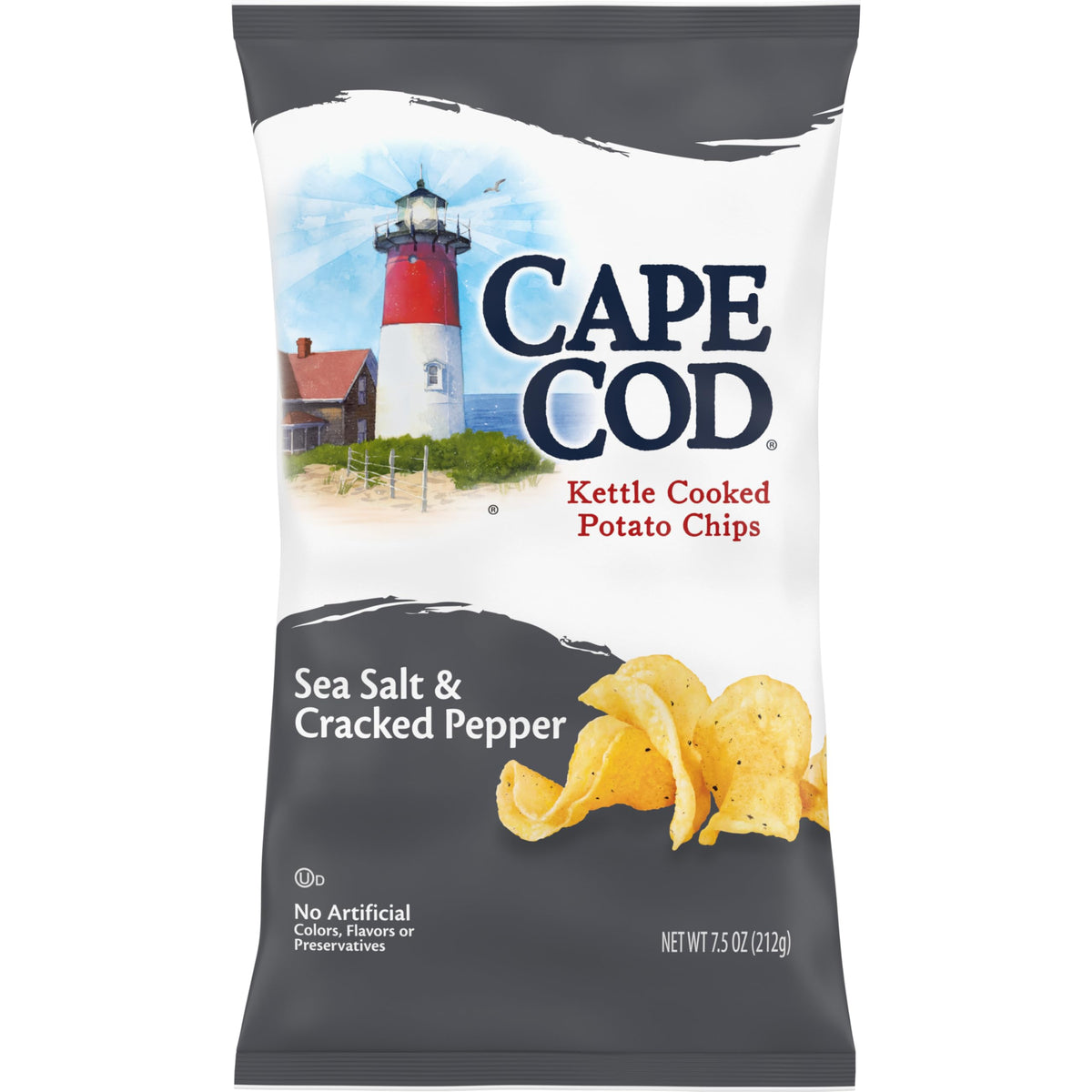 Cape Cod Sea Salt & Cracked Pepper chips close-up showing bold kettle-crunch for snack-time