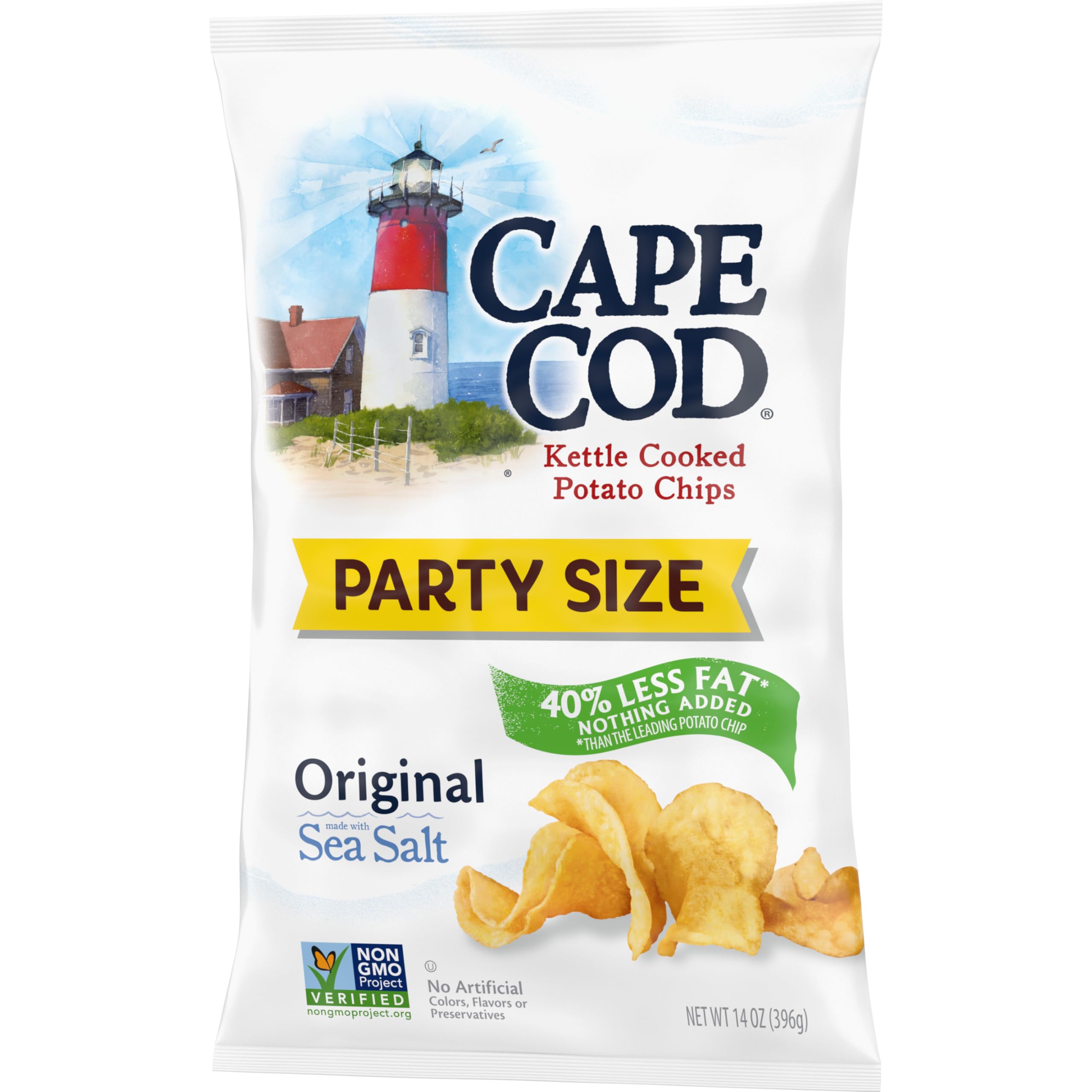 Cape Cod bag open with chips ready for snacking during events.