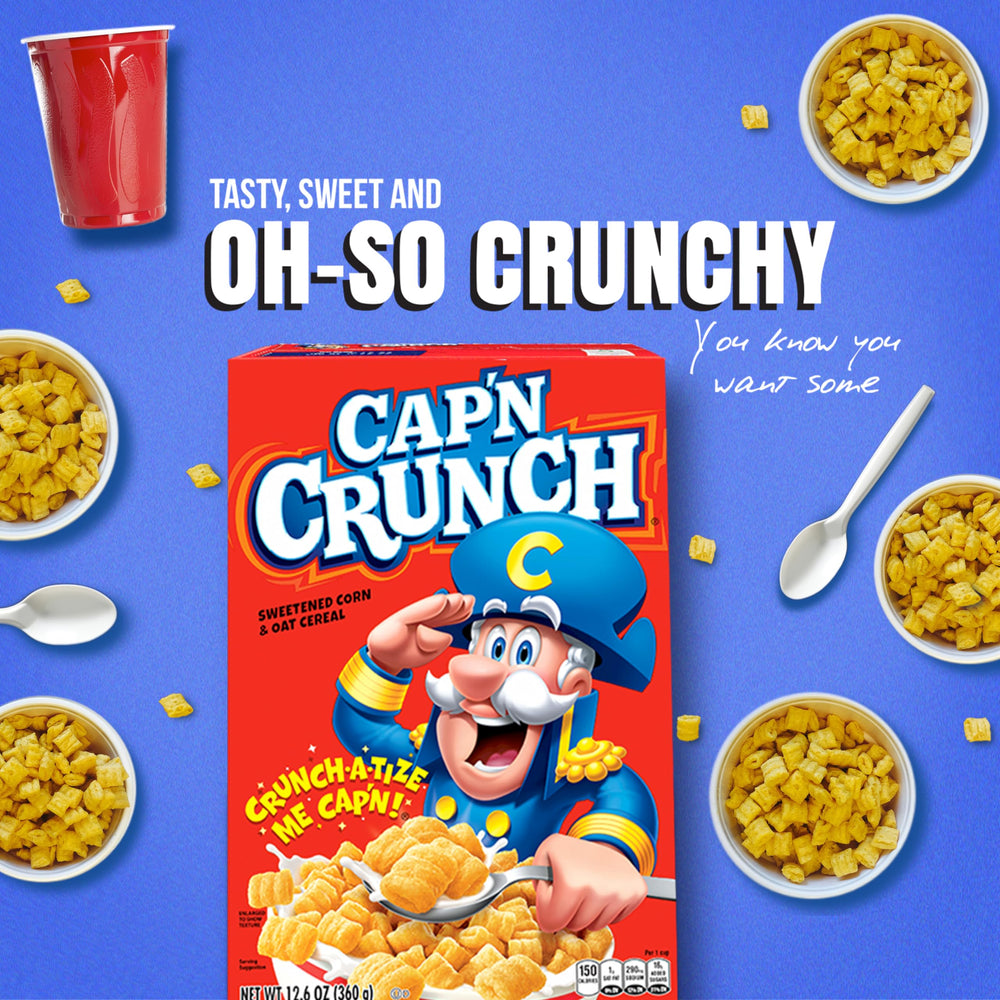 Cap'n Crunch cereal bowl with milk, perfect for a comforting breakfast.