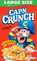 Cap'n Crunch cereal in a bowl with spoon, ready for a snack.