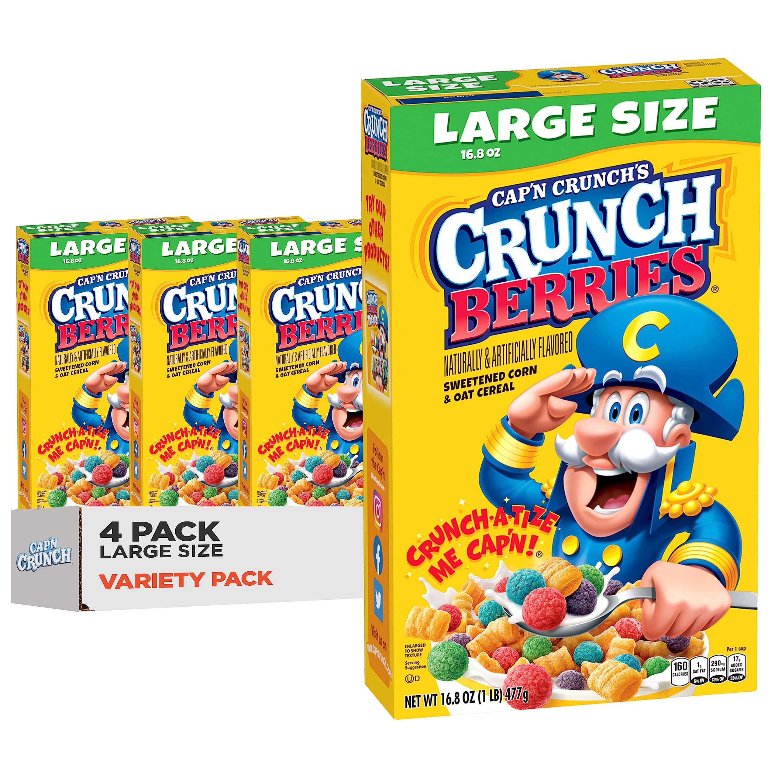 Cap'n Crunch Crunch Berries box front, ideal for quick breakfast
