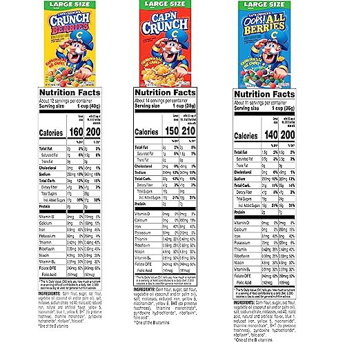 Cap'n Crunch Crunch Berries box front with berry color bursts for snacking.